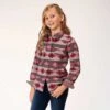 Girl's Roper Red Aztec Print Long Sleeve Western Shirt