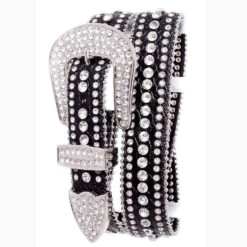 Women's Black Rhinestone Studded Belt