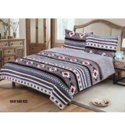 Southwest 3 Pc King Comforter Set - Gray & Red