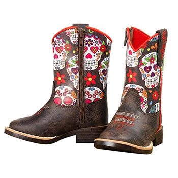 Toddler's Destiny Brown And Skull Design Boots