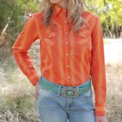 Cruel Girl Orange/Yellow Print Long Sleeve Shirt