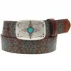 Hooey Ladies Leather Belt-Brown/Turq Embossed