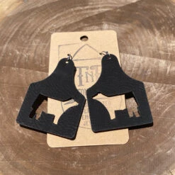 TNR Handmade Black Leather Cut Out Earrings