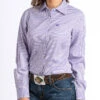 Cinch Women's Purple Pinstripe Tencel Long Sleeve Button Down Shirt