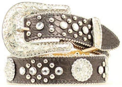 Nocona Kid's Black Belt With Rhinestones And Beads
