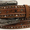 Nocona Women's Floral Pierced Turquoise Underlay Belt