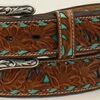 Nocona Tan Turquoise Underlay Lace Edged Belt