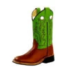 Children's Brown And Lime Green Square Toe Boots