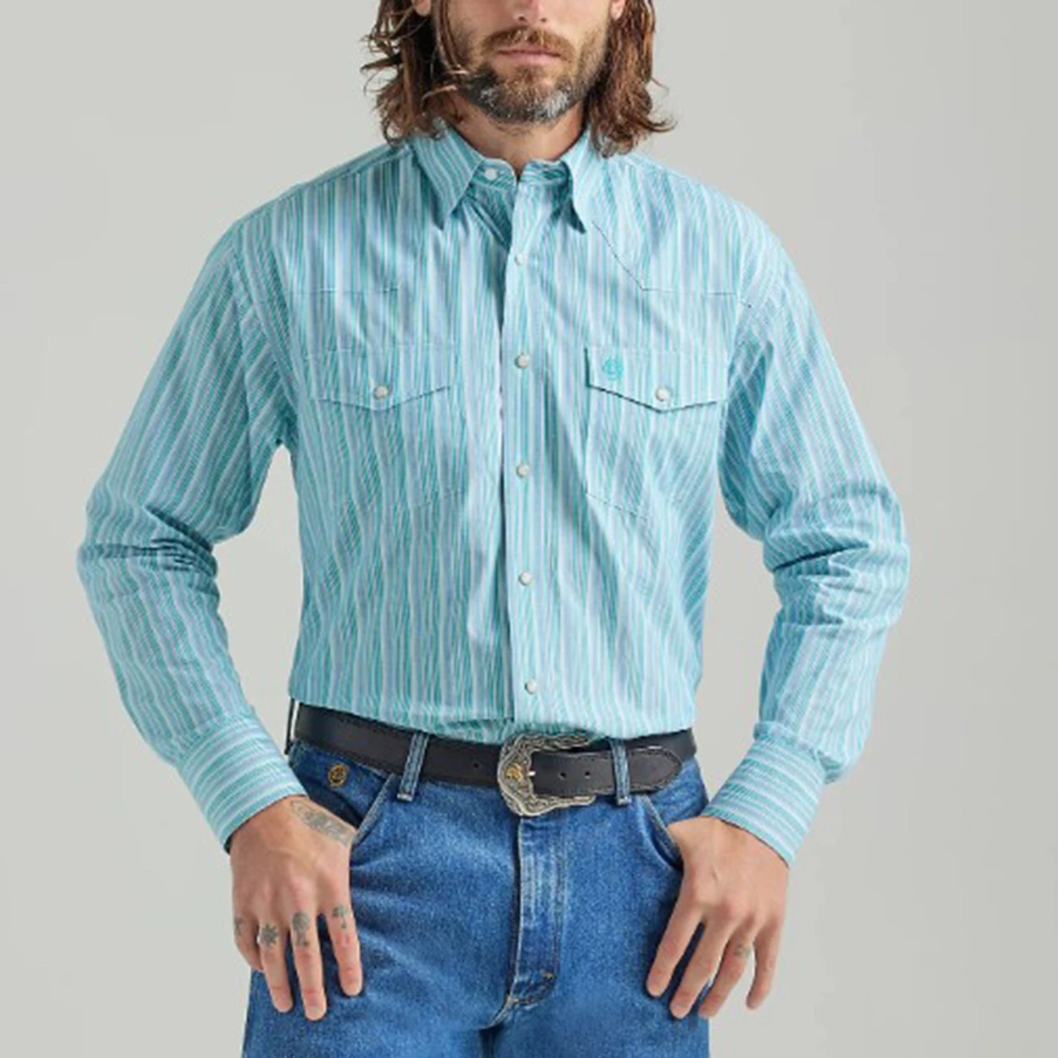Wrangler Teal Striped George Strait Shirt
