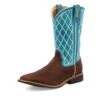 Twisted X Kids Distressed Saddle And Teal Square Toe Boots
