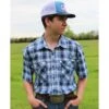 Blue Plaid Short Sleeve Fishing Shirt