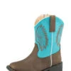 Roper Kid's Brown And Turquoise Headdress Square Toe Boots