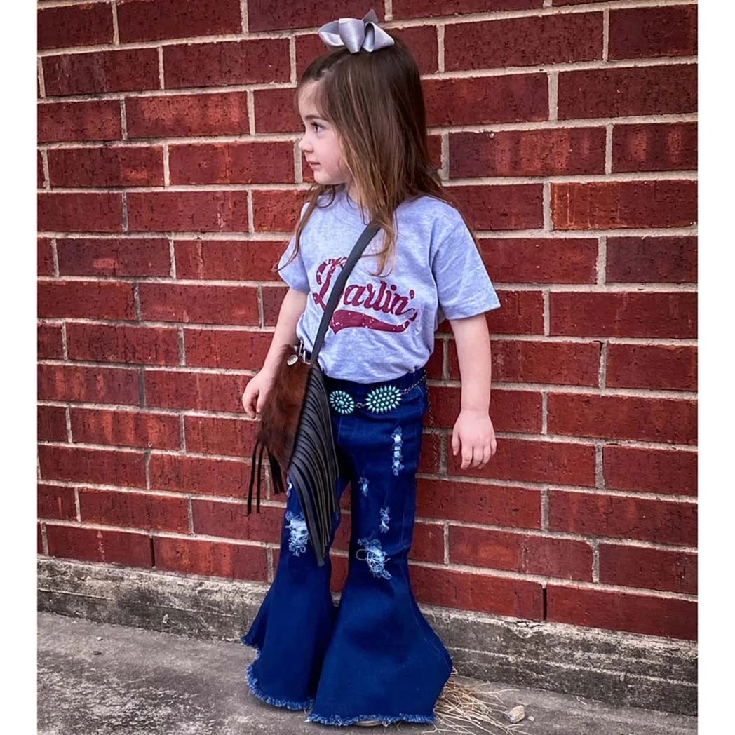 Toddler Distressed Denim Bells - Image 2