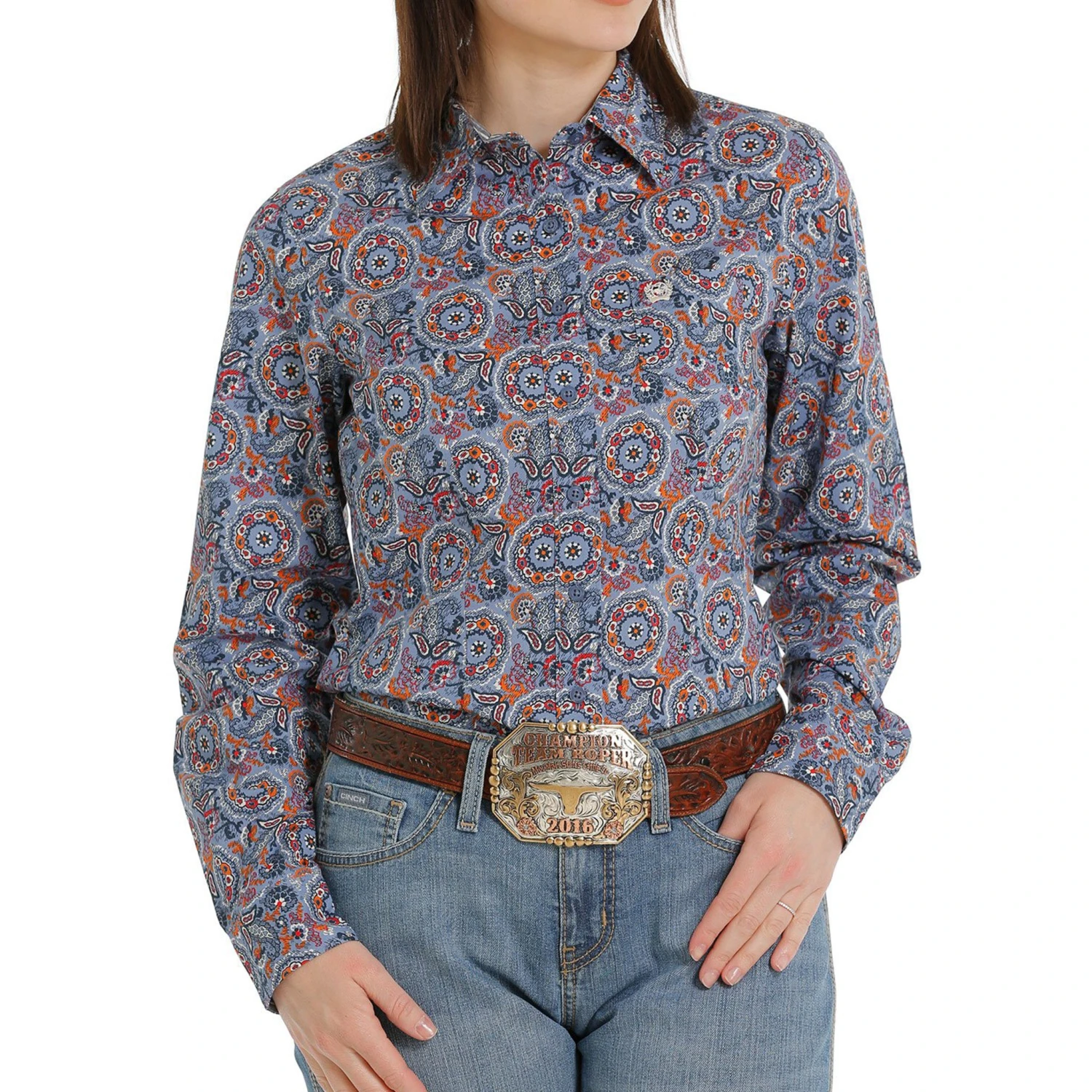 Cinch Blue, Red And Orange Paisley Shirt