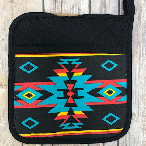Black With Turquoise Aztec Pot Holder