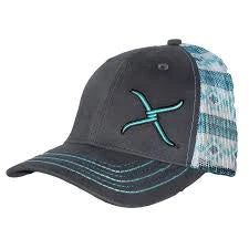 Twisted X Grey With Turquoise Aztec Mesh Cap